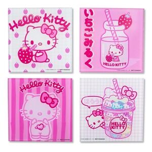 Nwt Viral Sanrio Hello Kitty Strawberry Milk Glass Coasters | Set of 4 TikTok